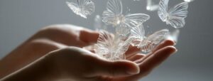 手のひらから蝶々が飛び立つ