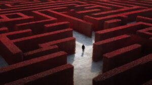 巨大迷路の中に人が一人