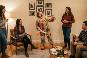 ホームパーティーで一人ピエロの格好で女の子