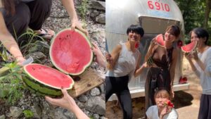 沢で冷やしたスイカ